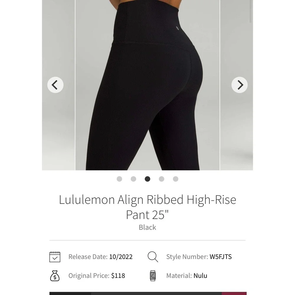Lululemon Align Ribbed High-Rise Pant 25 Black Yoga Leggings Womens 8 Athleisure